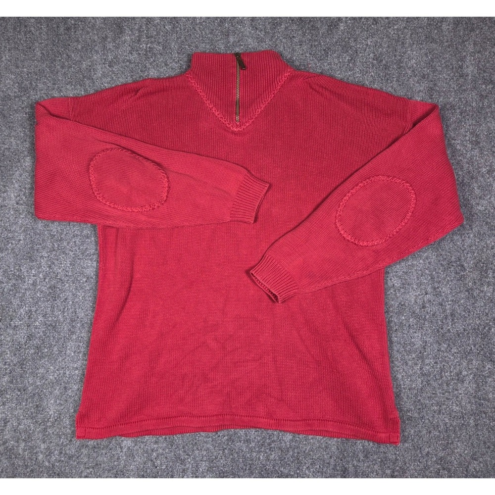 Vintage LL Bean Quarter Zip‎ Sweater Womens XL Red Cotton Mock Neck Whipstitch